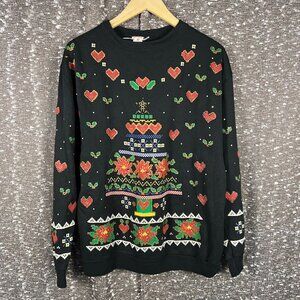Ugly Christmas Sweater Black with Red and Green Accents